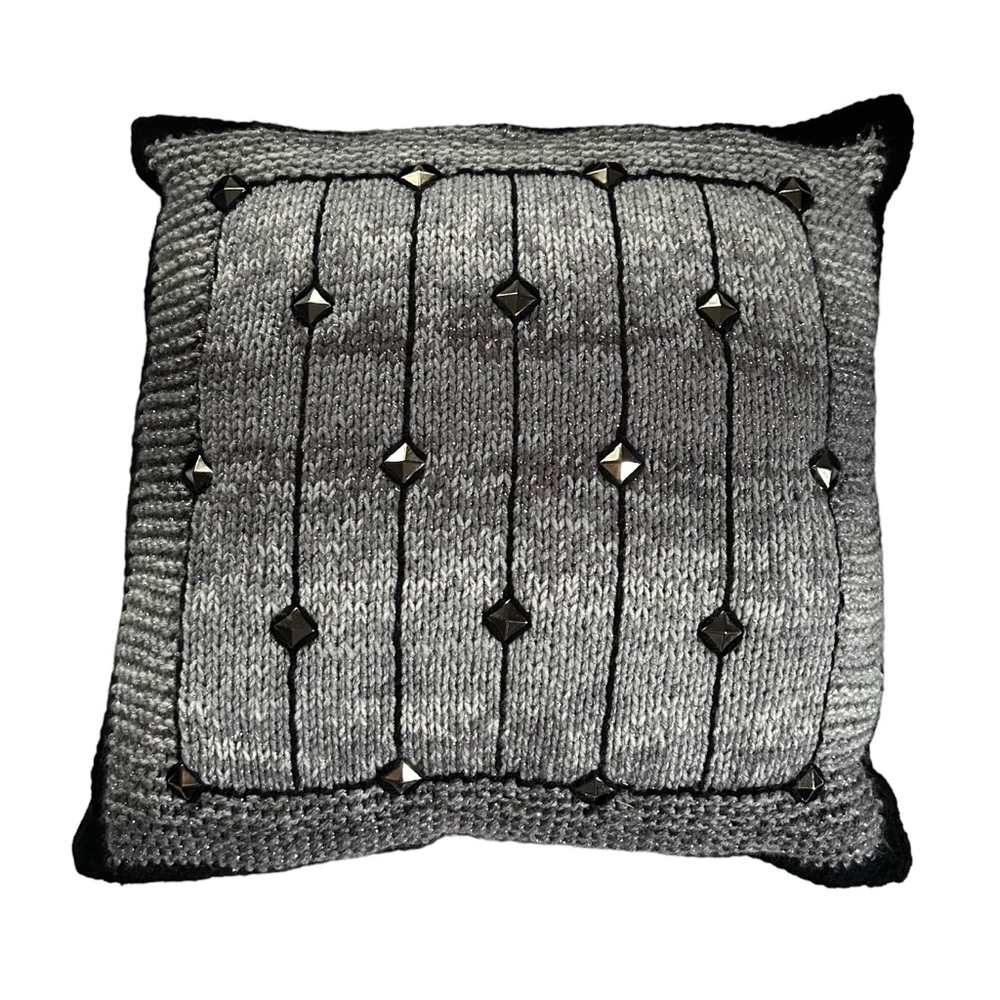 Goth Black & Silver Crochet Knit Studded Decorative Pillow Punk Gothic Decor